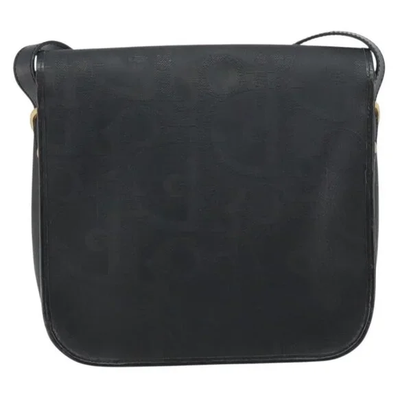 Authentic Christian Dior Trotter Canvas Shoulder Bag PVC Black Gold